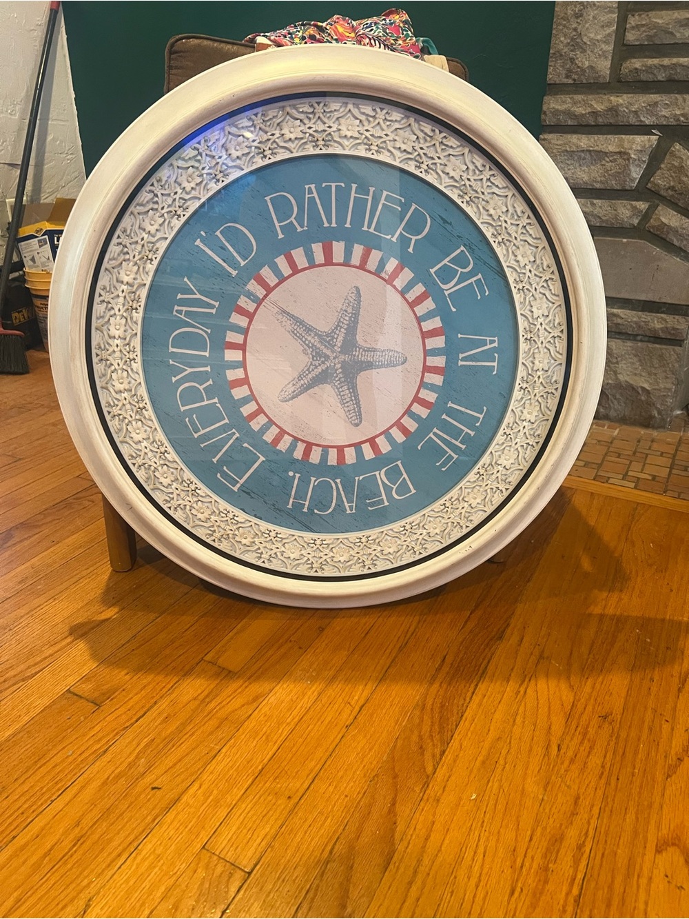 Coastal Starfish Round Wall Art - Blue & White